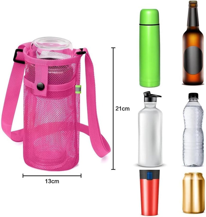Bukela Portable Mesh Bottle Bag, 3 Pack Mesh Water Bottle Carrier with Adjustable Shoulder Strap Lightweight Sling Bottle Bag Sleeve for Sports Gym Hiking Camping (Rose Red/Pink/Purple) - Image 2